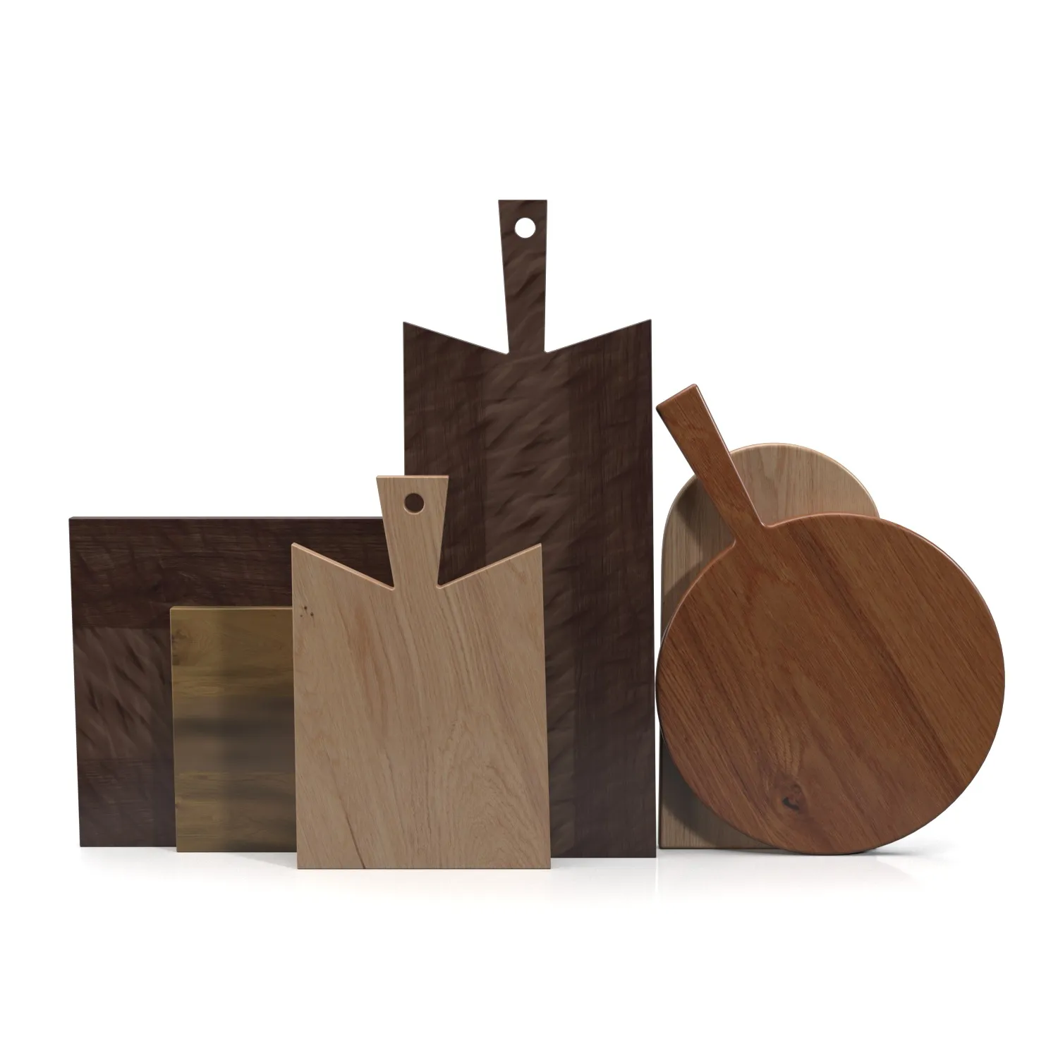 Wooden Set Of 6 Cutting Boards PBR 3D Model_01